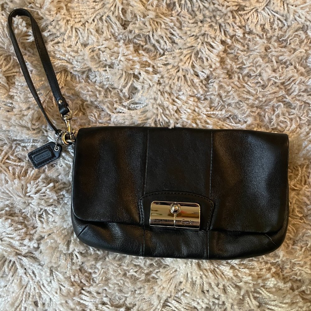 Coach  Leather Clutch- Black and Silver